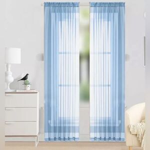 Baby Blue Voile Sheer Curtain Panels 84”